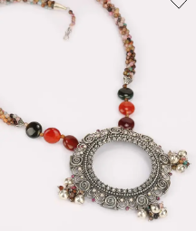 Simulated Ruby Studded Oxidized Silver Necklace
