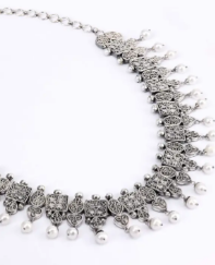 Pearl Studded Oxidized Silver Necklace