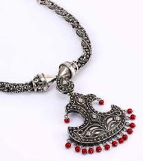 Beads Studded Oxidized Silver Necklace