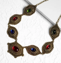 Simulated Stone Studded Brass Necklace