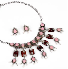 Simulated Stone Studded Oxidized Silver Necklace Set