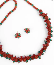 Simulated Ruby and Emerald Necklace Set - Long