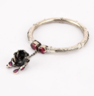 Simulated Stone Studded Oxidized Silver Bangle