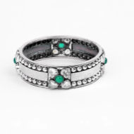 Simulated Emerald Oxidized Silver Bangle