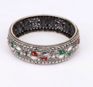 Pearl Studded Oxidized Silver Bangle