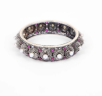 Simulated Ruby Oxidized Silver Bangle