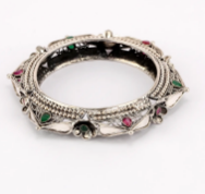 Simulated Stone Studded Oxidized Silver Bangle