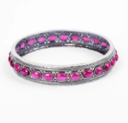 Simulated Ruby Oxidized Silver Bangle