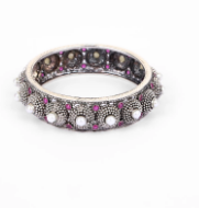 Simulated Ruby Oxidized Silver Bangle