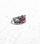 Simulated Ruby Oxidized Silver Ring