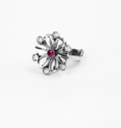 Simulated Ruby Oxidized Silver Ring