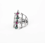 Simulated Ruby Oxidized Silver Ring