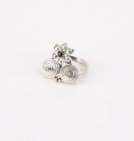 Simulated Stone Studded Oxidized Silver Ring