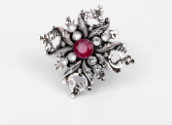 Simulated Ruby Oxidized Silver Ring