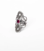 Simulated Ruby Oxidized Silver Ring