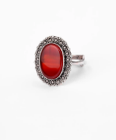 Simulated Garnet Oxidized Silver Ring