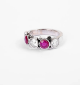 Simulated Ruby Oxidized Silver Ring