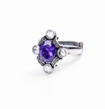 Simulated Amethyst Oxidized Silver Ring