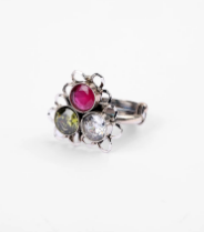 Simulated Ruby Oxidized Silver Ring