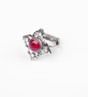 Simulated Ruby Oxidized Silver Ring