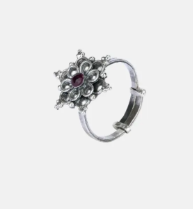 Simulated Stone Studded Oxidized Silver Ring