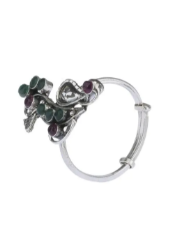 Simulated Stone Studded Oxidized Silver Ring