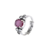 Simulated Stone Studded Oxidized Silver Ring