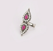 Simulated Stone Studded Oxidized Silver Ring