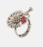Simulated Stone Studded Oxidized Silver Ring