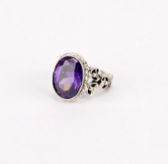 Simulated Stone Studded Oxidized Silver Ring