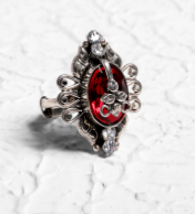 Simulated Stone Studded Oxidized Silver Ring