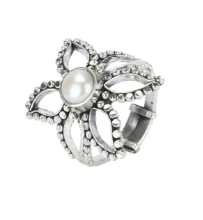 Simulated Stone Studded Oxidized Silver Ring