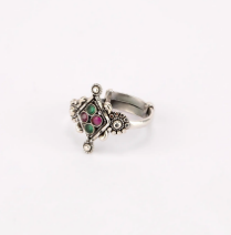 Simulated Stone Studded Oxidized Silver Ring
