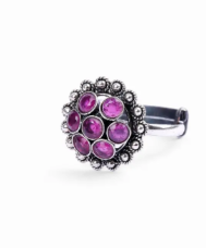 Simulated Stone Studded Oxidized Silver Ring