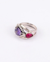 Simulated Stone Studded Oxidized Silver Ring
