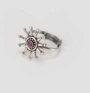 Simulated Stone Studded Oxidized Silver Ring