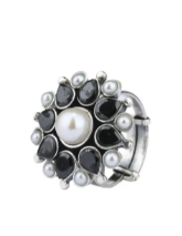 Simulated Stone Studded Oxidized Silver Ring