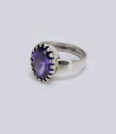 Simulated Stone Studded Oxidized Silver Ring