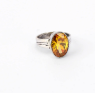 Simulated Stone Studded Oxidized Silver Ring