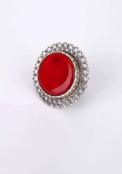 Simulated Stone Studded Oxidized Silver Ring