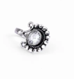Simulated Stone Studded Silver Clip Nose Pin