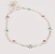 Simulated Stone Studded Silver Ankle