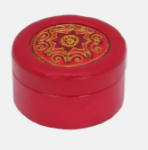 Red Erri Embroidered Leather Box- Round