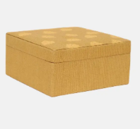 Mustard Printed Square Jute Jewellery Box (Large)