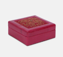 Red Erri Embroidered Leather Box- Square