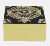 Golden Erri Embroidered Faux Leather Jewellery Box