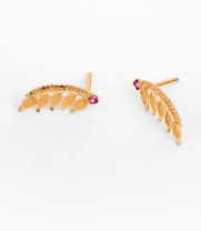 Simulated Ruby Gold Earring