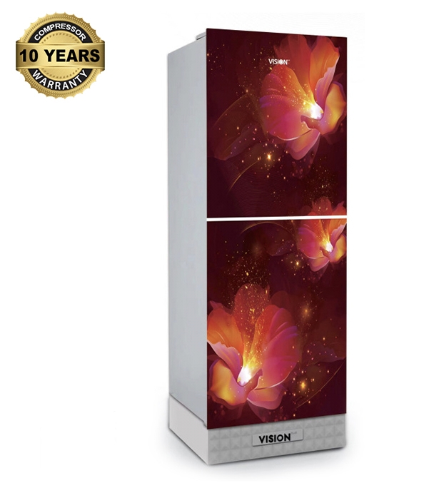 VISION Glass Door Refrigerator RE-330 Liter Red Flower Bottom Mount