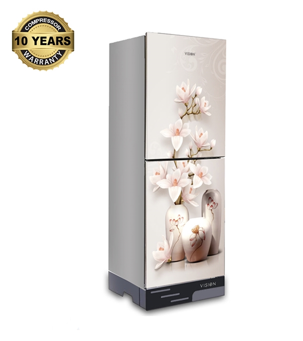 VISION Glass Door Refrigerator RE-280 Liter Vase W Magnolia Flower Top Mount