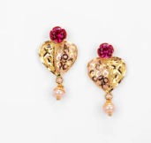 Pink Pearl and Simulated Ruby Gold Earrings
